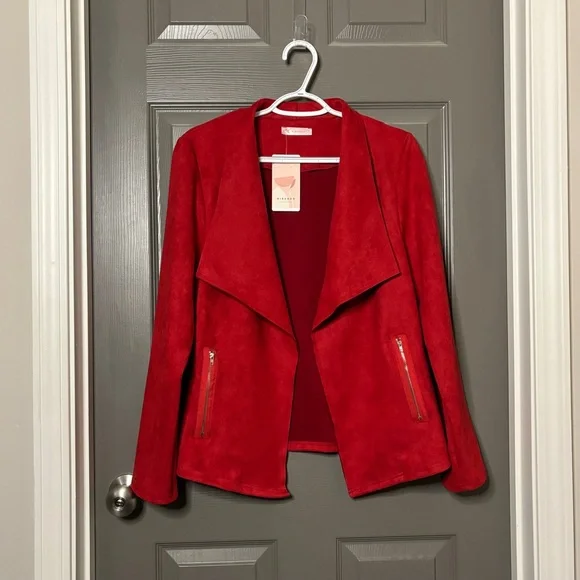 Microsuede Open Front Jacket New M Red Kirundo - Picture 10 of 13